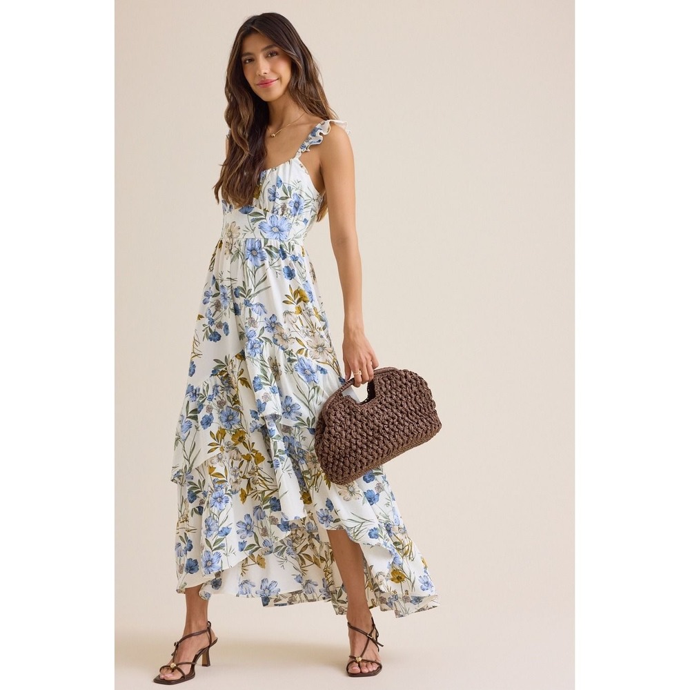 Altar'd State Floral Ruffle High Low Maxi Dress Tiered Size XXS‎